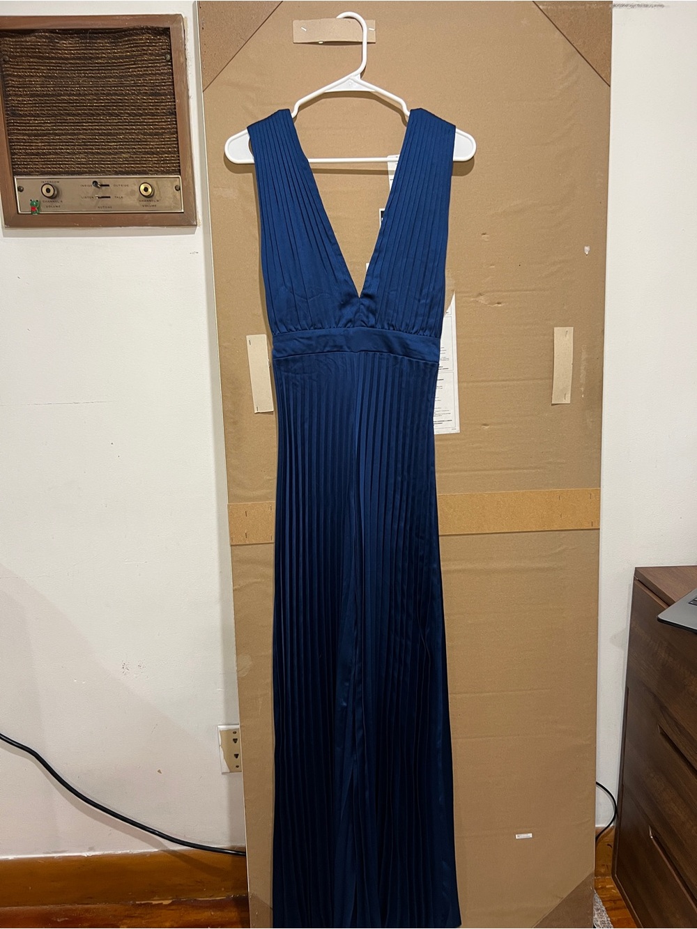 Abercrombie & Fitch Navy Pleated V-Neck Maxi Dress